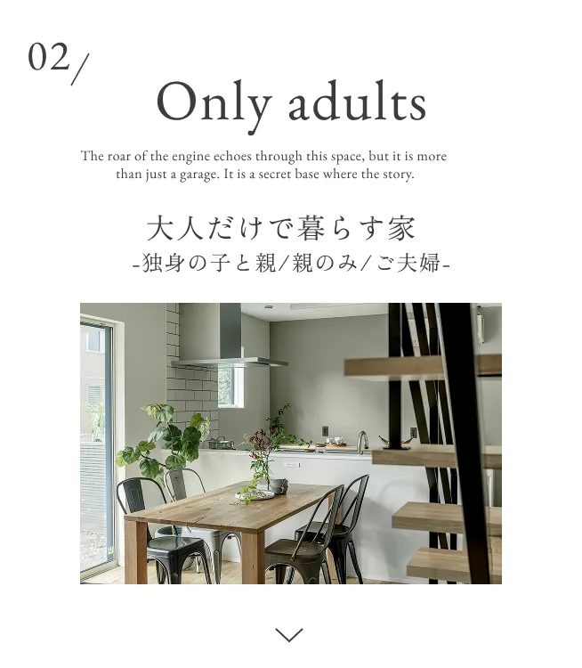 大人だけで暮らす家-独身の子と親/親のみ/ご夫婦-